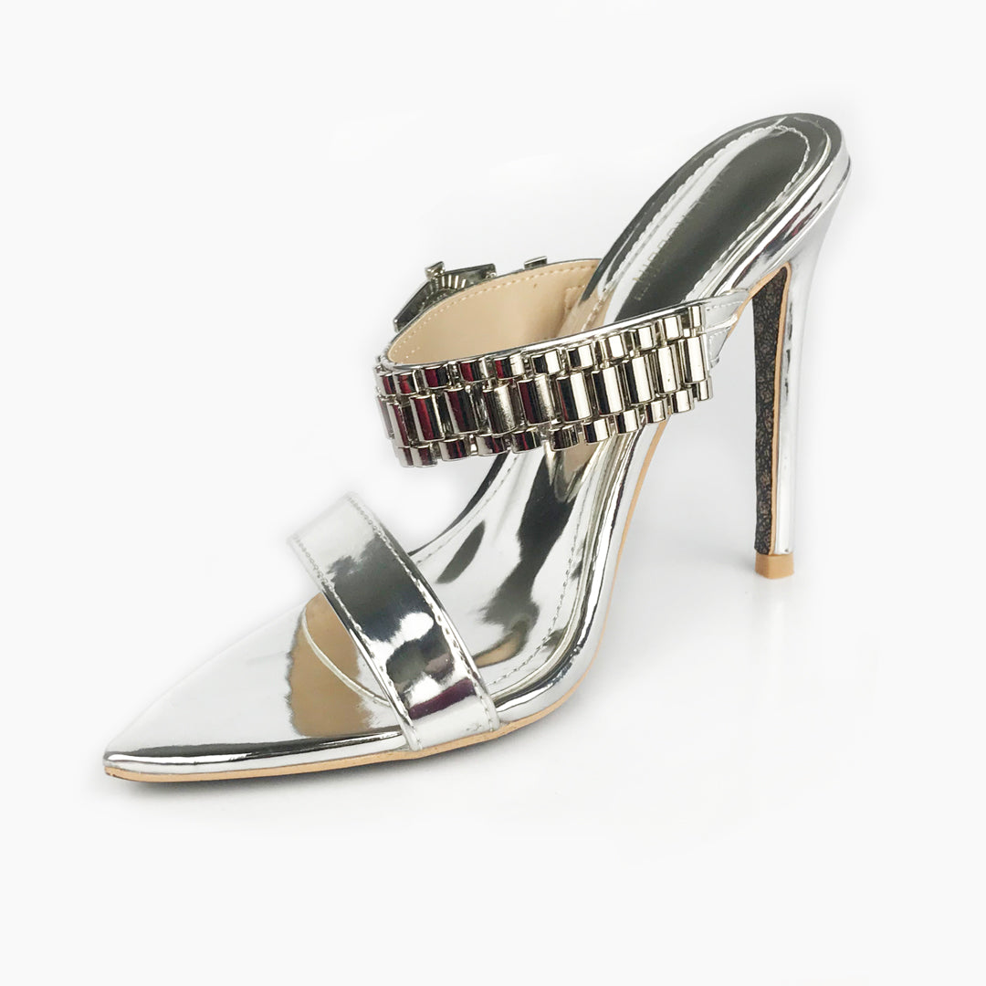 Rollie Rollie Mule Heel | Silver